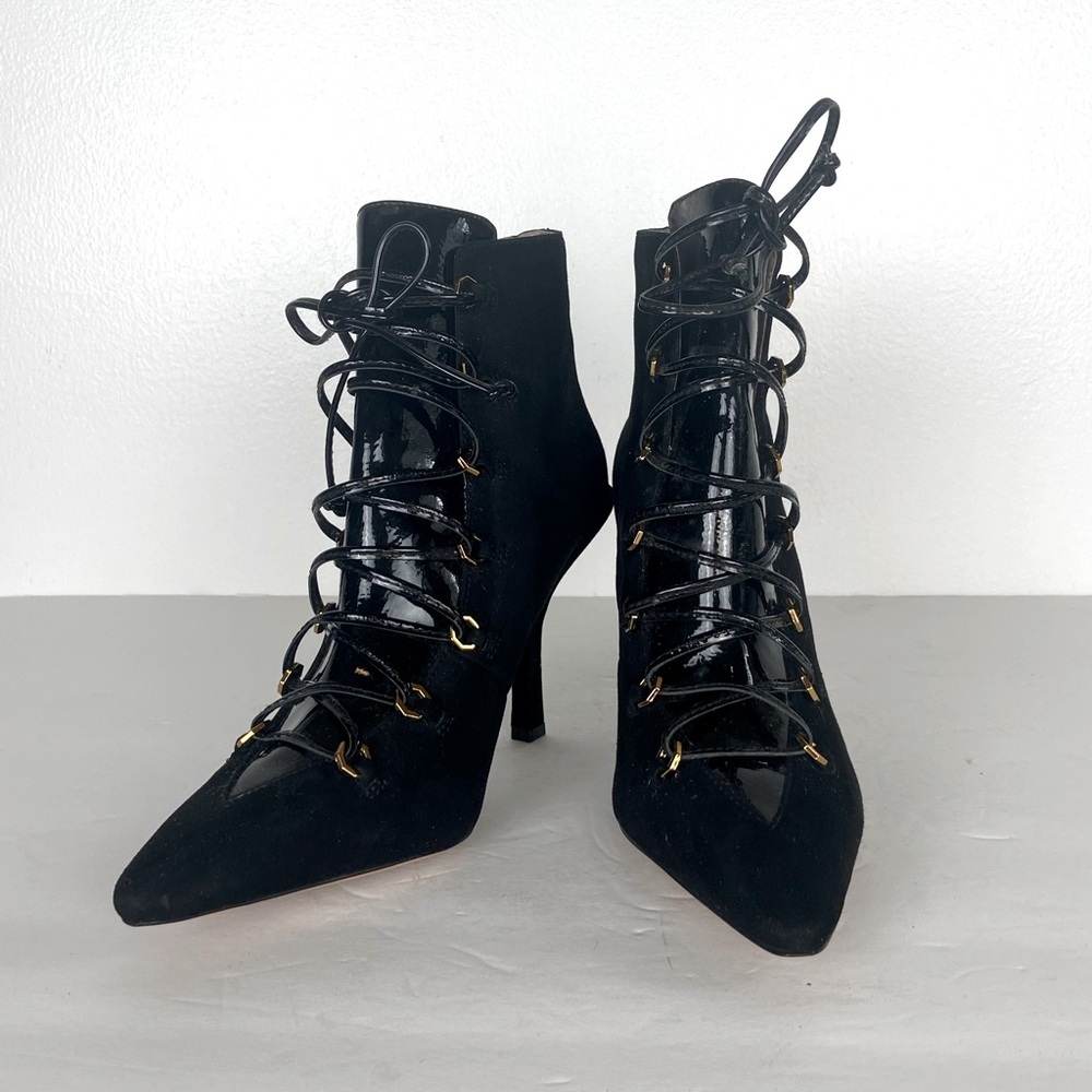 Louise Et Cie Vanida Heeled Lace Up Ankle Boots 7M Black Suede Grunge Whimsigoth